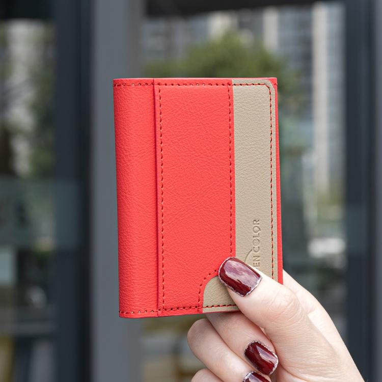 Color Matching Leather Horizontal Magnetic Wallet Card Bag Case(Red) - Adhesive Card Holders by buy2fix | Online Shopping UK | buy2fix