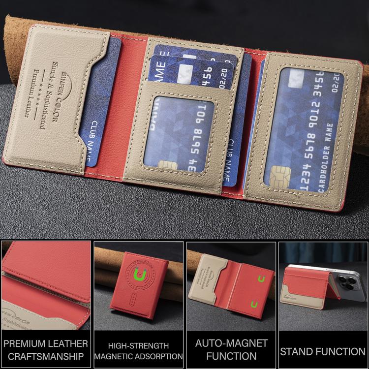 Color Matching Leather Horizontal Magnetic Wallet Card Bag Case(Red) - Adhesive Card Holders by buy2fix | Online Shopping UK | buy2fix