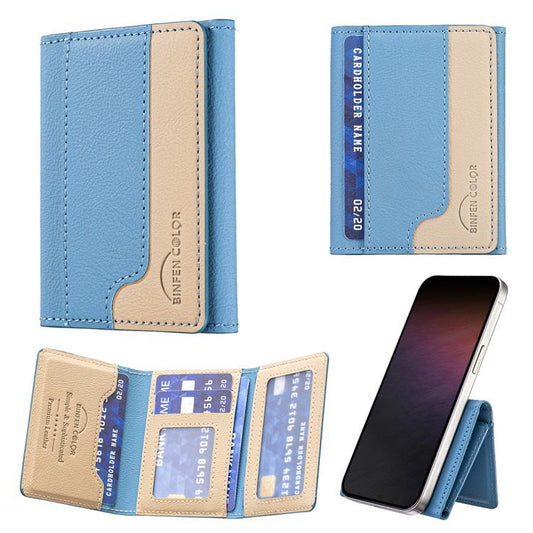 Color Matching Leather Horizontal Magnetic Wallet Card Bag Case(Light Blue) - Adhesive Card Holders by buy2fix | Online Shopping UK | buy2fix