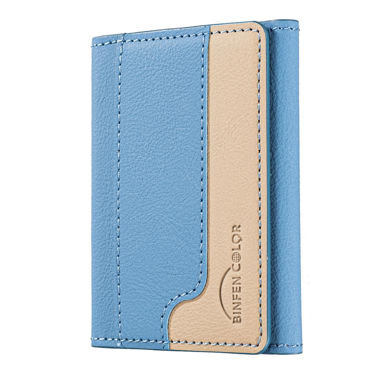 Color Matching Leather Horizontal Magnetic Wallet Card Bag Case(Light Blue) - Adhesive Card Holders by buy2fix | Online Shopping UK | buy2fix