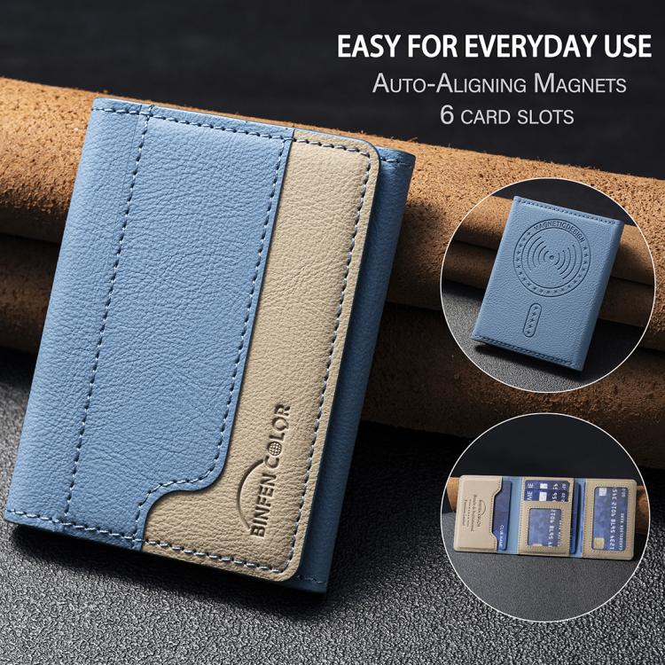 Color Matching Leather Horizontal Magnetic Wallet Card Bag Case(Light Blue) - Adhesive Card Holders by buy2fix | Online Shopping UK | buy2fix