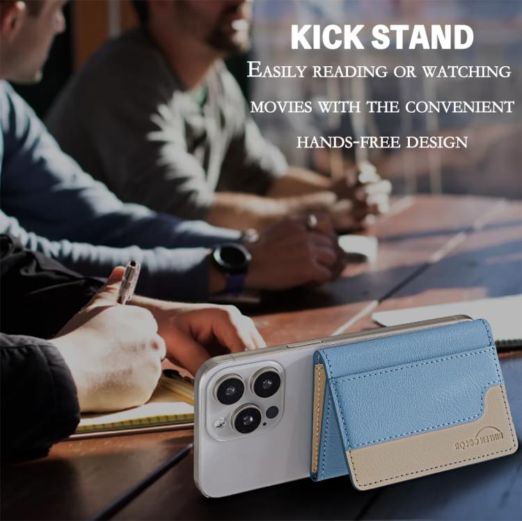 Color Matching Leather Horizontal Magnetic Wallet Card Bag Case(Light Blue) - Adhesive Card Holders by buy2fix | Online Shopping UK | buy2fix