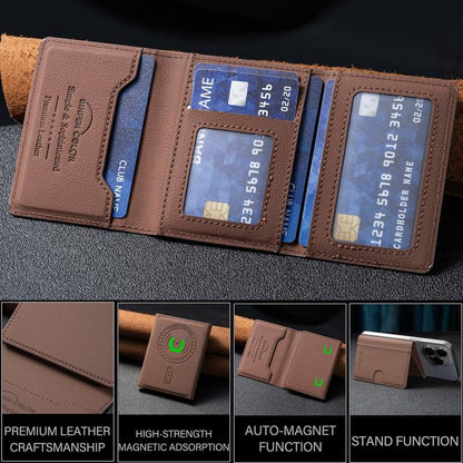 Solid Color Leather Horizontal Magnetic Wallet Card Bag Case(Brown) - Adhesive Card Holders by buy2fix | Online Shopping UK | buy2fix