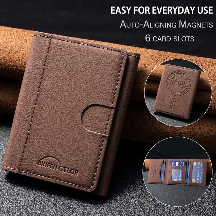 Solid Color Leather Horizontal Magnetic Wallet Card Bag Case(Brown) - Adhesive Card Holders by buy2fix | Online Shopping UK | buy2fix