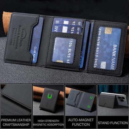 Solid Color Leather Horizontal Magnetic Wallet Card Bag Case(Black) - Adhesive Card Holders by buy2fix | Online Shopping UK | buy2fix