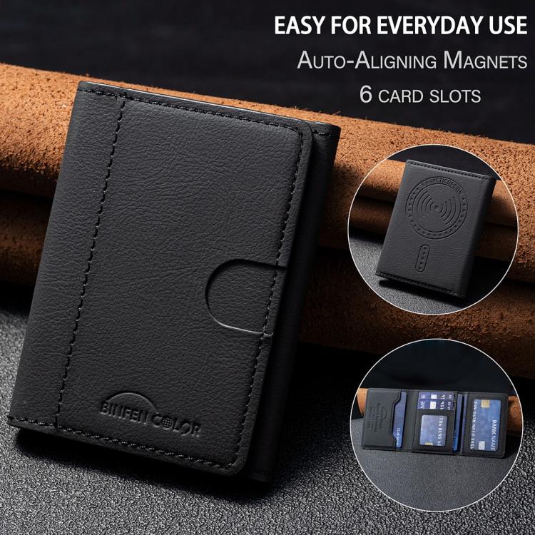 Solid Color Leather Horizontal Magnetic Wallet Card Bag Case(Black) - Adhesive Card Holders by buy2fix | Online Shopping UK | buy2fix