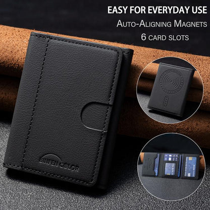 Solid Color Leather Horizontal Magnetic Wallet Card Bag Case(Black) - Adhesive Card Holders by buy2fix | Online Shopping UK | buy2fix