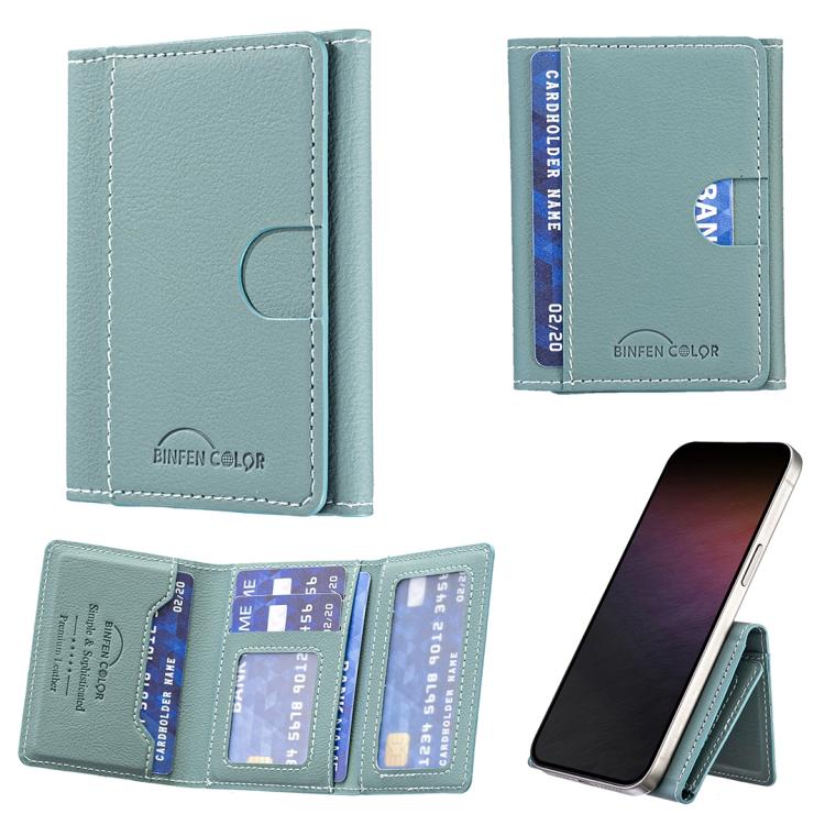 Solid Color Leather Horizontal Magnetic Wallet Card Bag Case(Green) - Adhesive Card Holders by buy2fix | Online Shopping UK | buy2fix