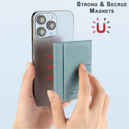 Solid Color Leather Horizontal Magnetic Wallet Card Bag Case(Green) - Adhesive Card Holders by buy2fix | Online Shopping UK | buy2fix