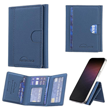 Solid Color Leather Horizontal Magnetic Wallet Card Bag Case(Blue) - Adhesive Card Holders by buy2fix | Online Shopping UK | buy2fix