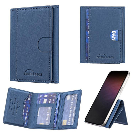 Solid Color Leather Horizontal Magnetic Wallet Card Bag Case(Blue) - Adhesive Card Holders by buy2fix | Online Shopping UK | buy2fix