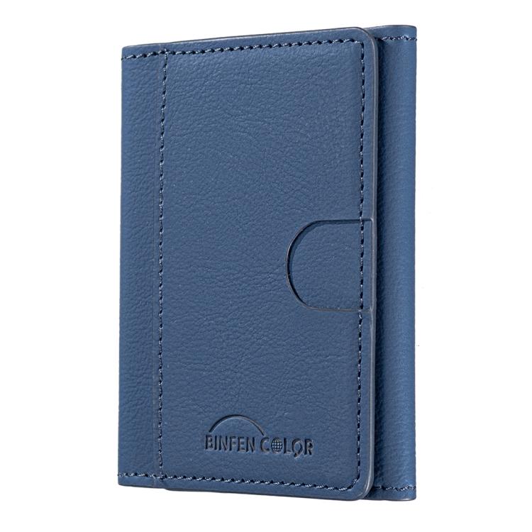 Solid Color Leather Horizontal Magnetic Wallet Card Bag Case(Blue) - Adhesive Card Holders by buy2fix | Online Shopping UK | buy2fix