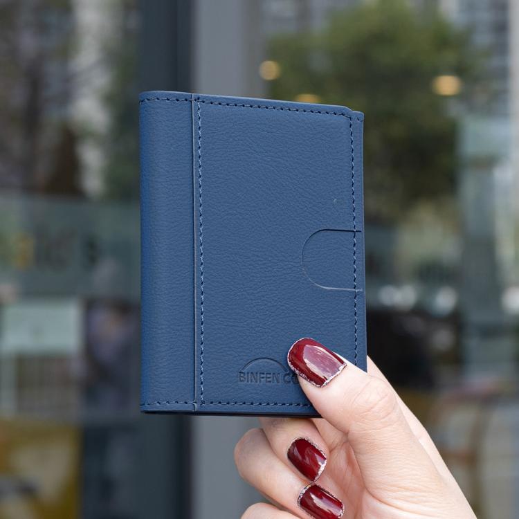 Solid Color Leather Horizontal Magnetic Wallet Card Bag Case(Blue) - Adhesive Card Holders by buy2fix | Online Shopping UK | buy2fix