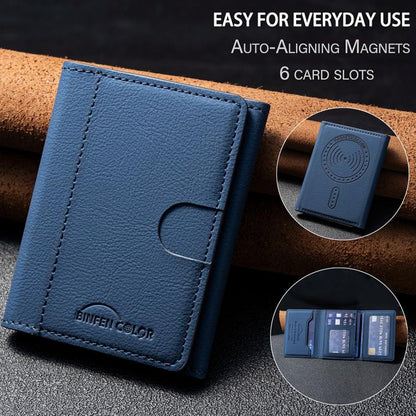Solid Color Leather Horizontal Magnetic Wallet Card Bag Case(Blue) - Adhesive Card Holders by buy2fix | Online Shopping UK | buy2fix