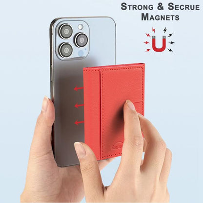 Solid Color Leather Horizontal Magnetic Wallet Card Bag Case(Red) - Adhesive Card Holders by buy2fix | Online Shopping UK | buy2fix