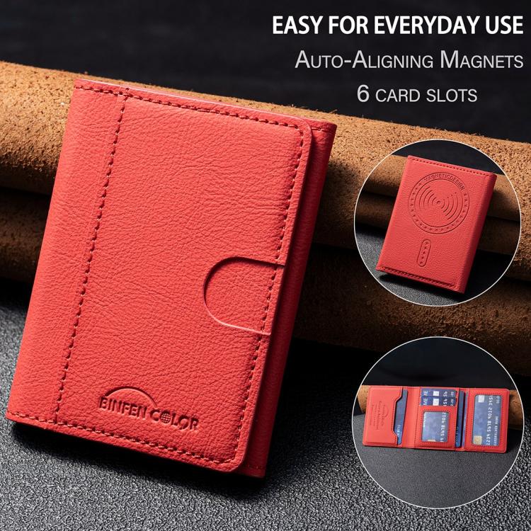 Solid Color Leather Horizontal Magnetic Wallet Card Bag Case(Red) - Adhesive Card Holders by buy2fix | Online Shopping UK | buy2fix