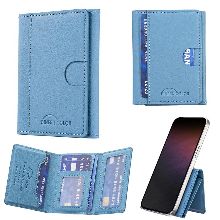 Solid Color Leather Horizontal Magnetic Wallet Card Bag Case(Light Blue) - Adhesive Card Holders by buy2fix | Online Shopping UK | buy2fix