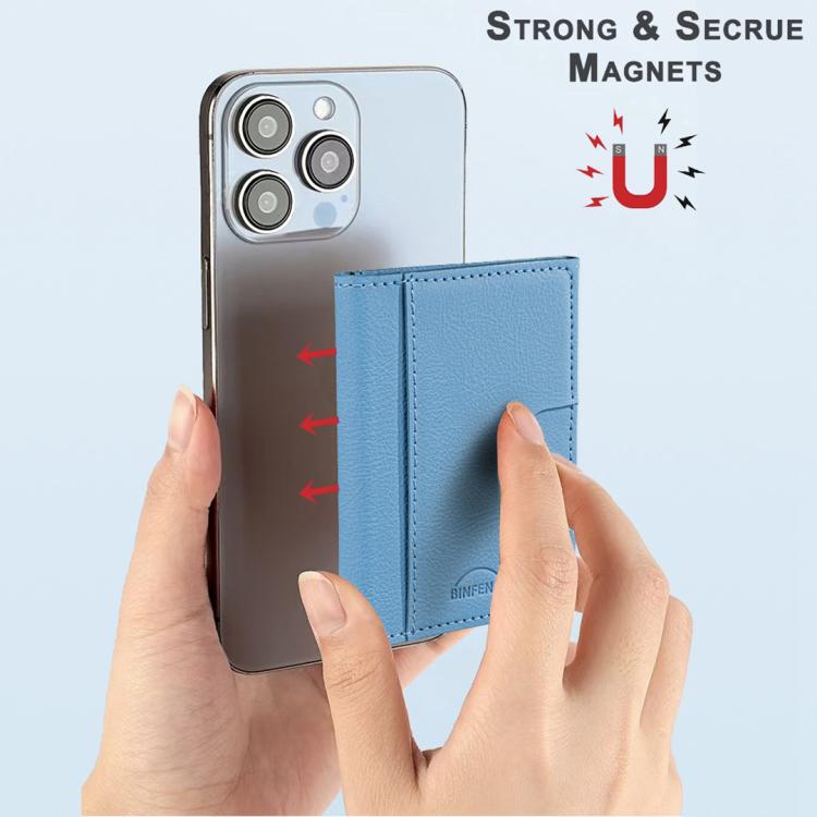 Solid Color Leather Horizontal Magnetic Wallet Card Bag Case(Light Blue) - Adhesive Card Holders by buy2fix | Online Shopping UK | buy2fix