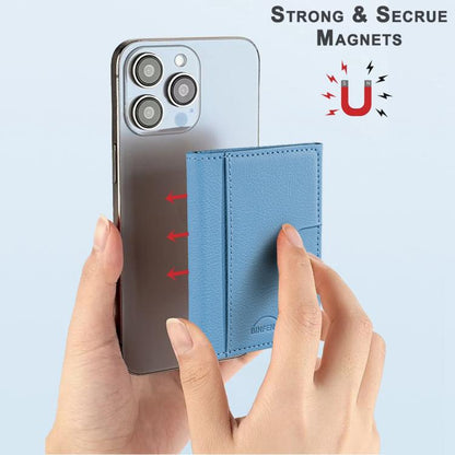 Solid Color Leather Horizontal Magnetic Wallet Card Bag Case(Light Blue) - Adhesive Card Holders by buy2fix | Online Shopping UK | buy2fix