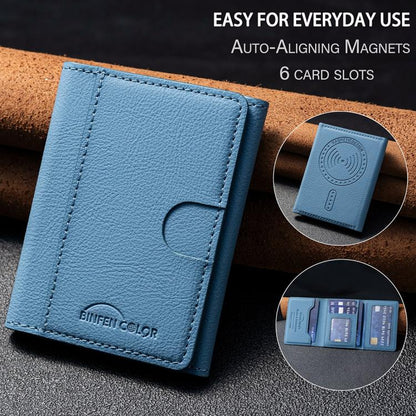 Solid Color Leather Horizontal Magnetic Wallet Card Bag Case(Light Blue) - Adhesive Card Holders by buy2fix | Online Shopping UK | buy2fix