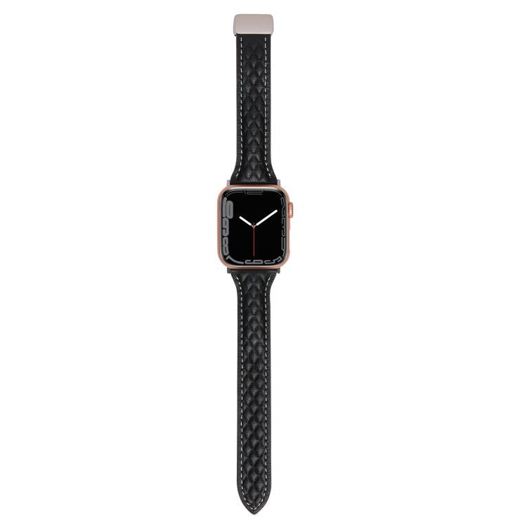 For Apple Watch 46mm / 49mm / 45mm / 44mm Kalebol Diamond Pattern Magnetic Buckle Leather Strap(Black) - Watch Bands by Kalebol | Online Shopping UK | buy2fix
