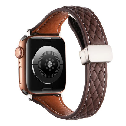 For Apple Watch 46mm / 49mm / 45mm / 44mm Kalebol Diamond Pattern Magnetic Buckle Leather Strap(Coffee) - Watch Bands by Kalebol | Online Shopping UK | buy2fix