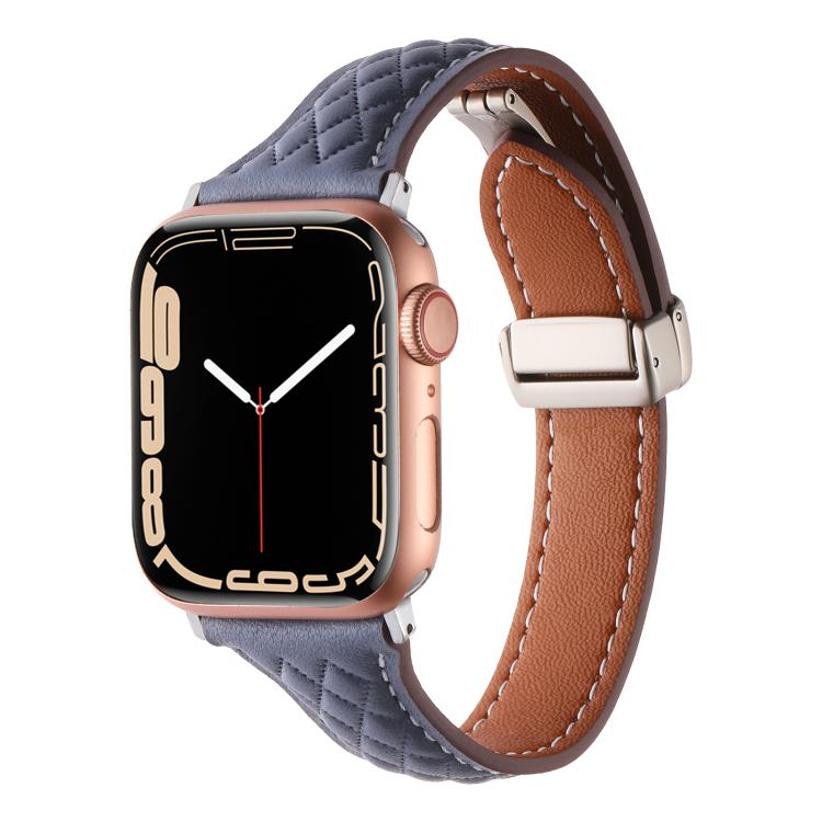 For Apple Watch 46mm / 49mm / 45mm / 44mm Kalebol Diamond Pattern Magnetic Buckle Leather Strap(Mud Grey) - Watch Bands by Kalebol | Online Shopping UK | buy2fix