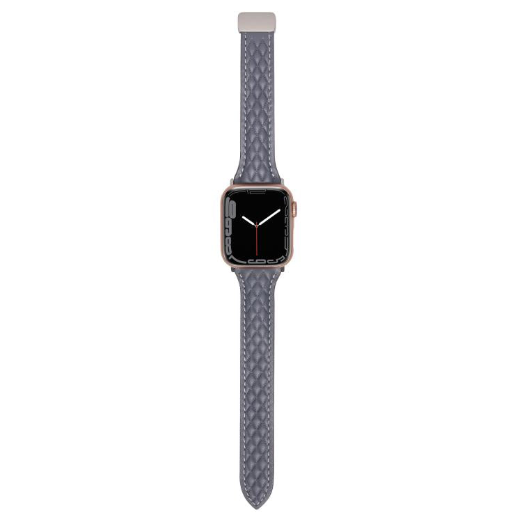 For Apple Watch 46mm / 49mm / 45mm / 44mm Kalebol Diamond Pattern Magnetic Buckle Leather Strap(Mud Grey) - Watch Bands by Kalebol | Online Shopping UK | buy2fix