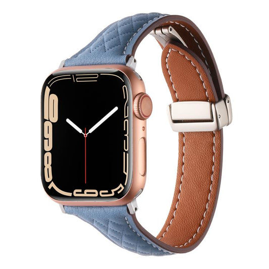 For Apple Watch 46mm / 49mm / 45mm / 44mm Kalebol Diamond Pattern Magnetic Buckle Leather Strap(Mist Blue) - Watch Bands by Kalebol | Online Shopping UK | buy2fix