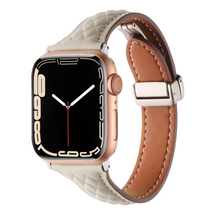For Apple Watch 46mm / 49mm / 45mm / 44mm Kalebol Diamond Pattern Magnetic Buckle Leather Strap(Starlight) - Watch Bands by Kalebol | Online Shopping UK | buy2fix