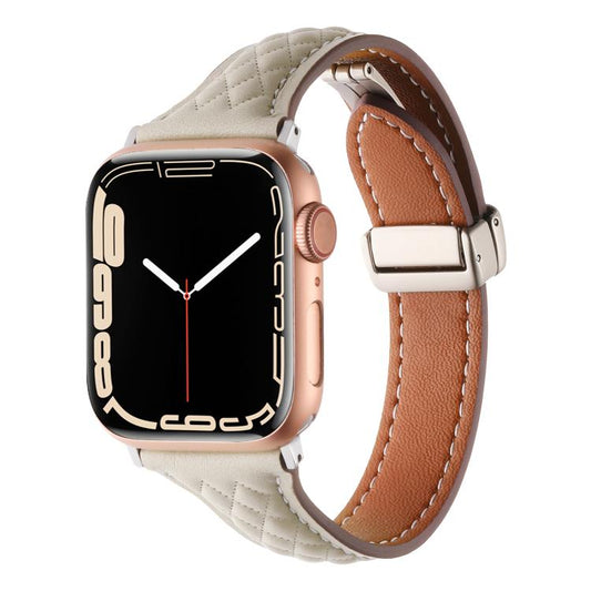 For Apple Watch 46mm / 49mm / 45mm / 44mm Kalebol Diamond Pattern Magnetic Buckle Leather Strap(Starlight) - Watch Bands by Kalebol | Online Shopping UK | buy2fix