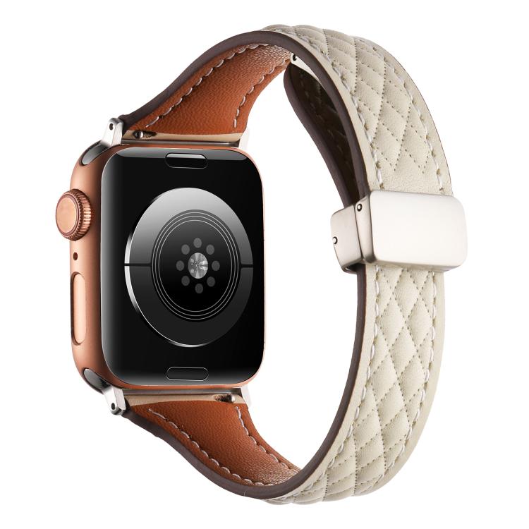 For Apple Watch 46mm / 49mm / 45mm / 44mm Kalebol Diamond Pattern Magnetic Buckle Leather Strap(Starlight) - Watch Bands by Kalebol | Online Shopping UK | buy2fix
