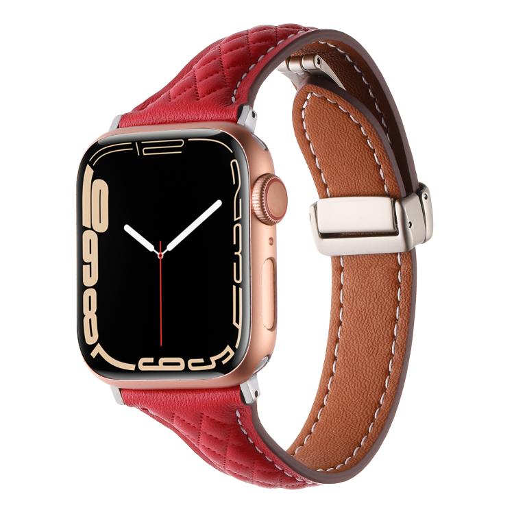 For Apple Watch 42mm / 41mm / 40mm / 38mm Kalebol Diamond Pattern Magnetic Buckle Leather Strap(Red) - Watch Bands by Kalebol | Online Shopping UK | buy2fix