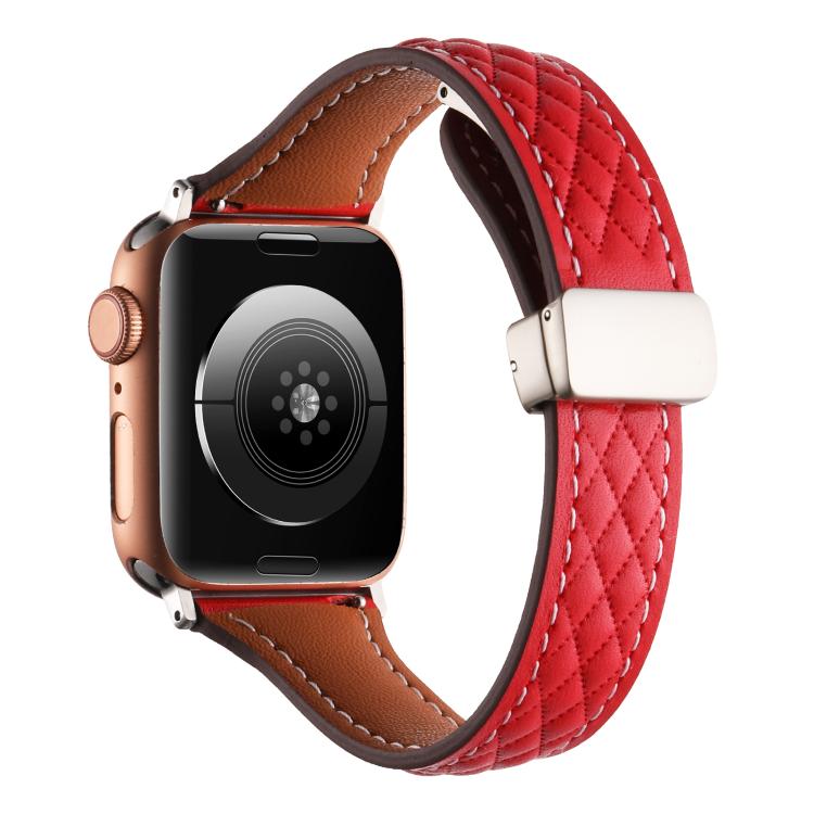 For Apple Watch 42mm / 41mm / 40mm / 38mm Kalebol Diamond Pattern Magnetic Buckle Leather Strap(Red) - Watch Bands by Kalebol | Online Shopping UK | buy2fix