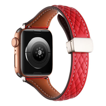 For Apple Watch 42mm / 41mm / 40mm / 38mm Kalebol Diamond Pattern Magnetic Buckle Leather Strap(Red) - Watch Bands by Kalebol | Online Shopping UK | buy2fix
