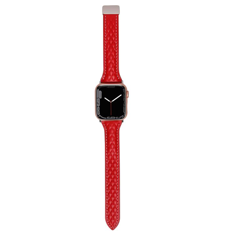 For Apple Watch 42mm / 41mm / 40mm / 38mm Kalebol Diamond Pattern Magnetic Buckle Leather Strap(Red) - Watch Bands by Kalebol | Online Shopping UK | buy2fix