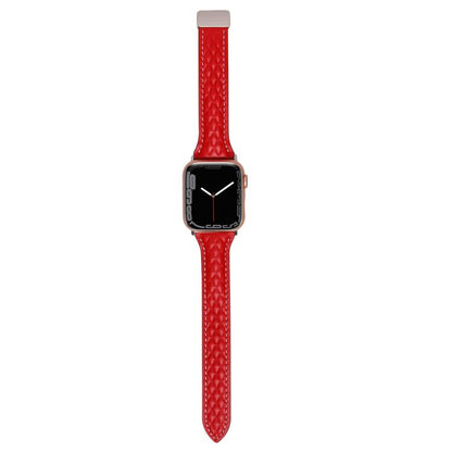 For Apple Watch 42mm / 41mm / 40mm / 38mm Kalebol Diamond Pattern Magnetic Buckle Leather Strap(Red) - Watch Bands by Kalebol | Online Shopping UK | buy2fix
