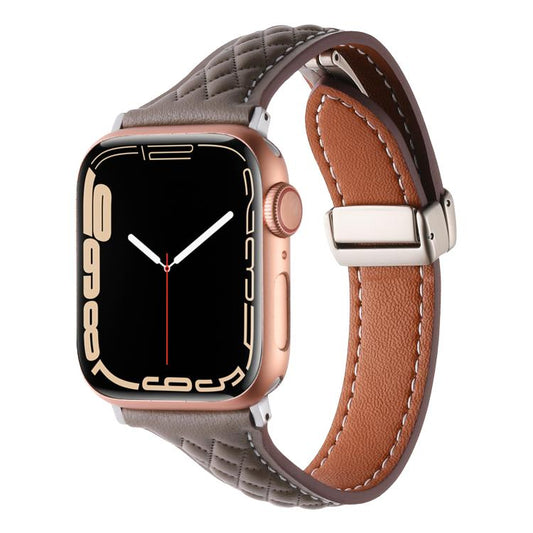 For Apple Watch 42mm / 41mm / 40mm / 38mm Kalebol Diamond Pattern Magnetic Buckle Leather Strap(Taupe) - Watch Bands by Kalebol | Online Shopping UK | buy2fix