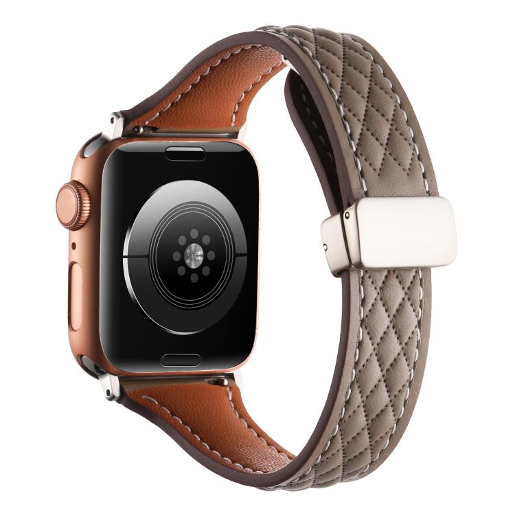 For Apple Watch 42mm / 41mm / 40mm / 38mm Kalebol Diamond Pattern Magnetic Buckle Leather Strap(Taupe) - Watch Bands by Kalebol | Online Shopping UK | buy2fix