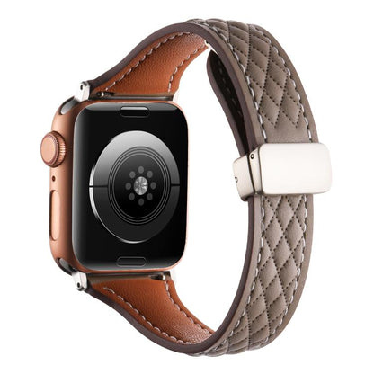 For Apple Watch 42mm / 41mm / 40mm / 38mm Kalebol Diamond Pattern Magnetic Buckle Leather Strap(Taupe) - Watch Bands by Kalebol | Online Shopping UK | buy2fix