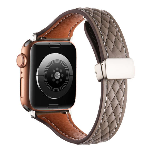 For Apple Watch 42mm / 41mm / 40mm / 38mm Kalebol Diamond Pattern Magnetic Buckle Leather Strap(Taupe) - Watch Bands by Kalebol | Online Shopping UK | buy2fix