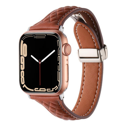 For Apple Watch 42mm / 41mm / 40mm / 38mm Kalebol Diamond Pattern Magnetic Buckle Leather Strap(Brown) - Watch Bands by Kalebol | Online Shopping UK | buy2fix