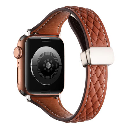 For Apple Watch 42mm / 41mm / 40mm / 38mm Kalebol Diamond Pattern Magnetic Buckle Leather Strap(Brown) - Watch Bands by Kalebol | Online Shopping UK | buy2fix