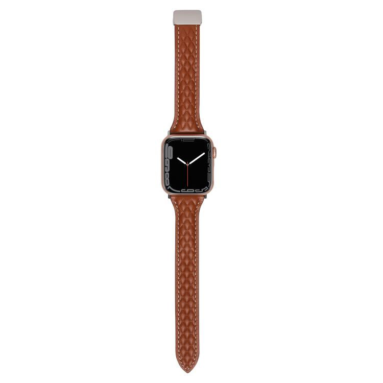 For Apple Watch 42mm / 41mm / 40mm / 38mm Kalebol Diamond Pattern Magnetic Buckle Leather Strap(Brown) - Watch Bands by Kalebol | Online Shopping UK | buy2fix