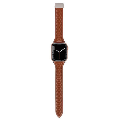 For Apple Watch 42mm / 41mm / 40mm / 38mm Kalebol Diamond Pattern Magnetic Buckle Leather Strap(Brown) - Watch Bands by Kalebol | Online Shopping UK | buy2fix
