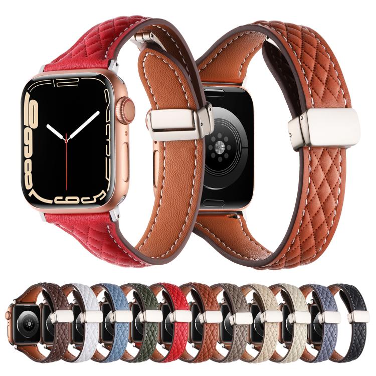 For Apple Watch 46mm / 49mm / 45mm / 44mm Kalebol Diamond Pattern Magnetic Buckle Leather Strap(Starlight) - Watch Bands by Kalebol | Online Shopping UK | buy2fix