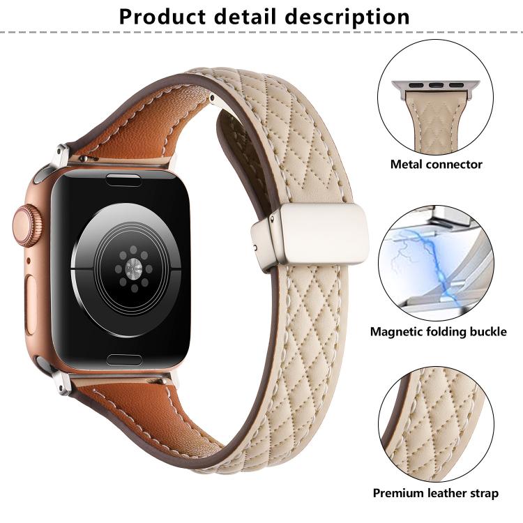 For Apple Watch 46mm / 49mm / 45mm / 44mm Kalebol Diamond Pattern Magnetic Buckle Leather Strap(Mud Grey) - Watch Bands by Kalebol | Online Shopping UK | buy2fix