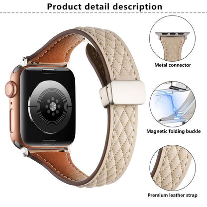 For Apple Watch 42mm / 41mm / 40mm / 38mm Kalebol Diamond Pattern Magnetic Buckle Leather Strap(Red) - Watch Bands by Kalebol | Online Shopping UK | buy2fix