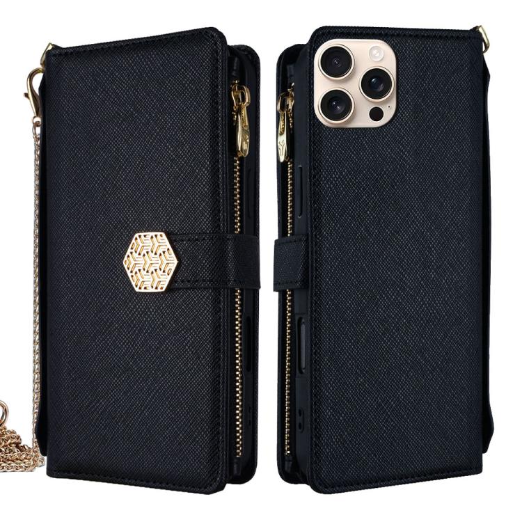 For iPhone 12 / 12 Pro Crossbody Handle Cross Texture Leather Phone Case(Black) - iPhone 12 / 12 Pro Cases by buy2fix | Online Shopping UK | buy2fix