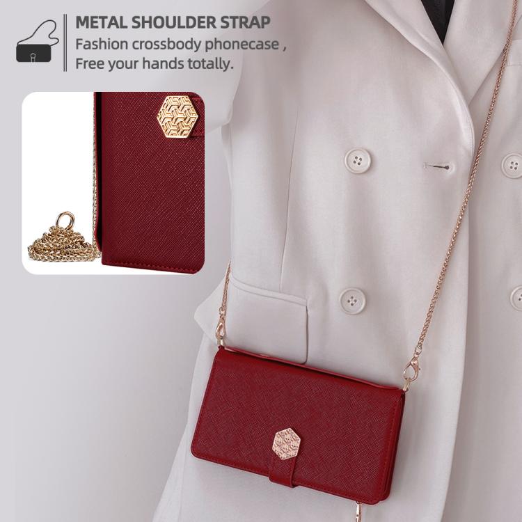 For iPhone 12 / 12 Pro Crossbody Handle Cross Texture Leather Phone Case(Red) - iPhone 12 / 12 Pro Cases by buy2fix | Online Shopping UK | buy2fix